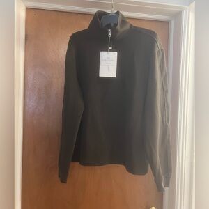 Denim & Flower Men’s Olive Green Ribbed Quarter-Zip Pullover Sweater